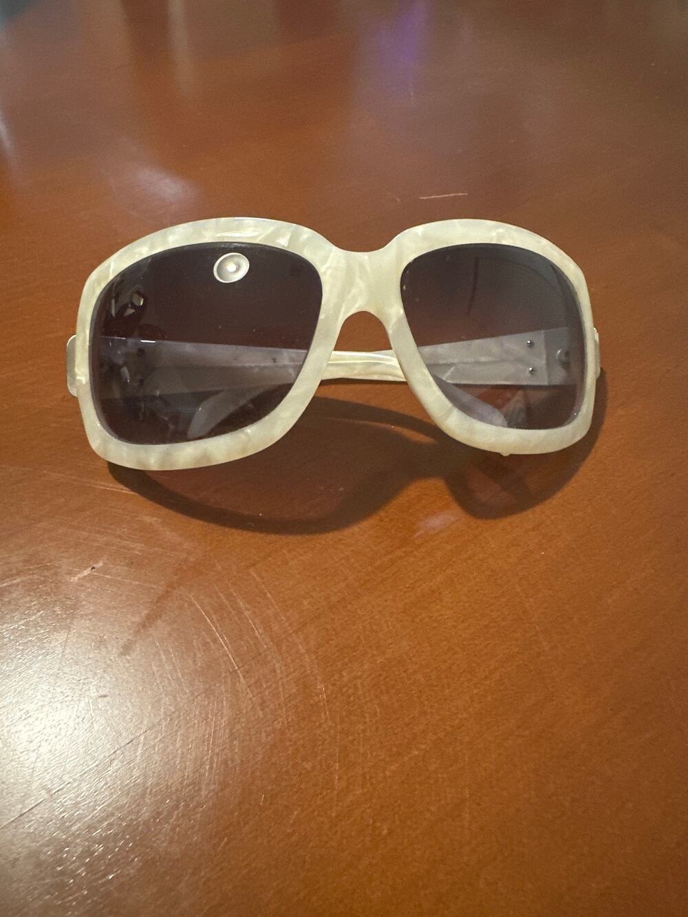 Donna Karan Oversized Pearl White Square Sunglasses